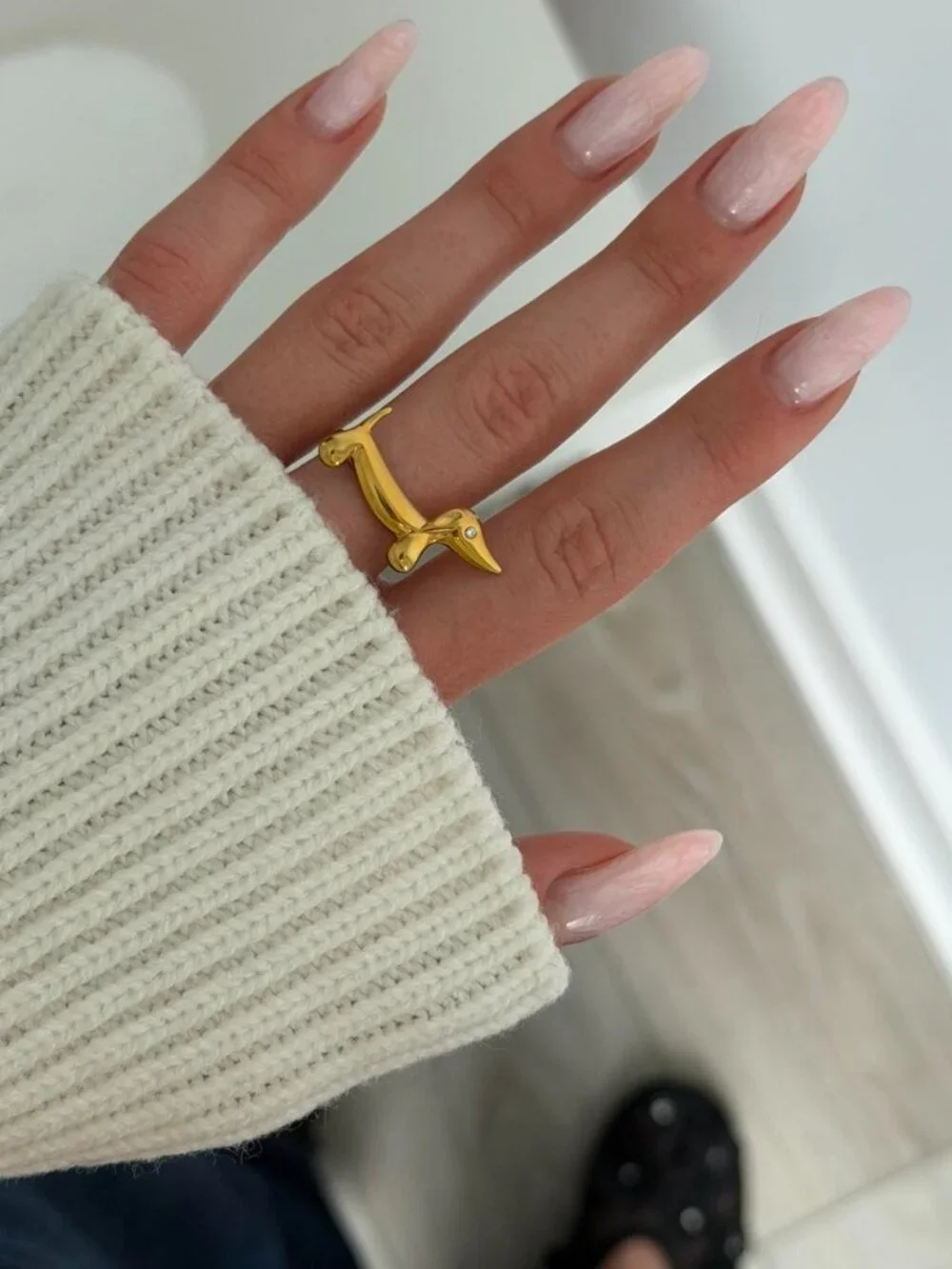Sku:0623 Gold ring dachshund diamond eye stainless steel Adjustable + gift box
